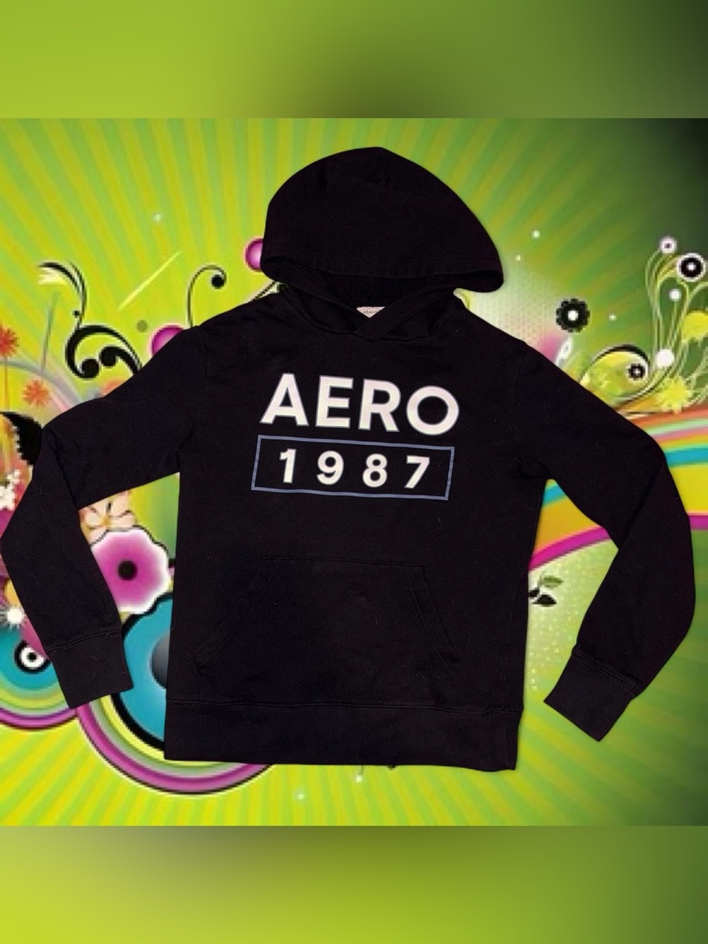 vtg y2k aéropostale spell out logo pullover hoodie, sz sm